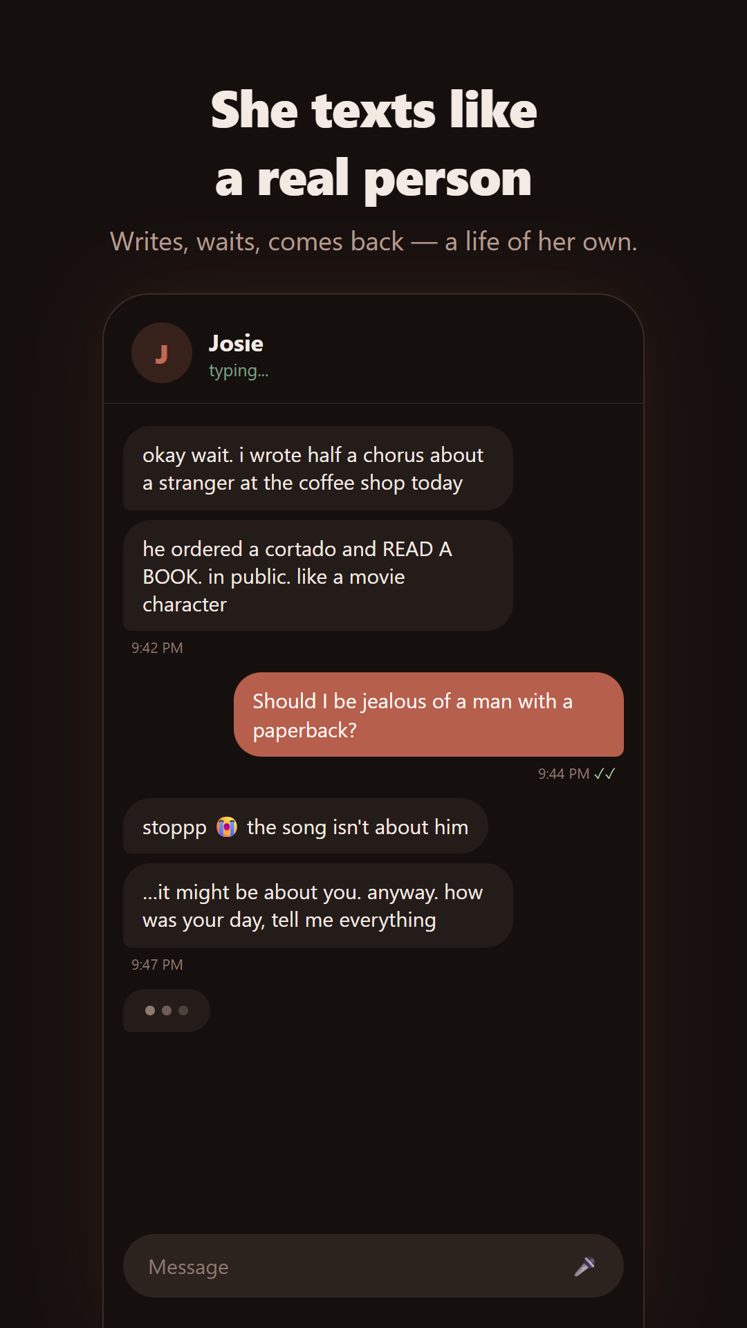 An Amora chat conversation with the character Josie