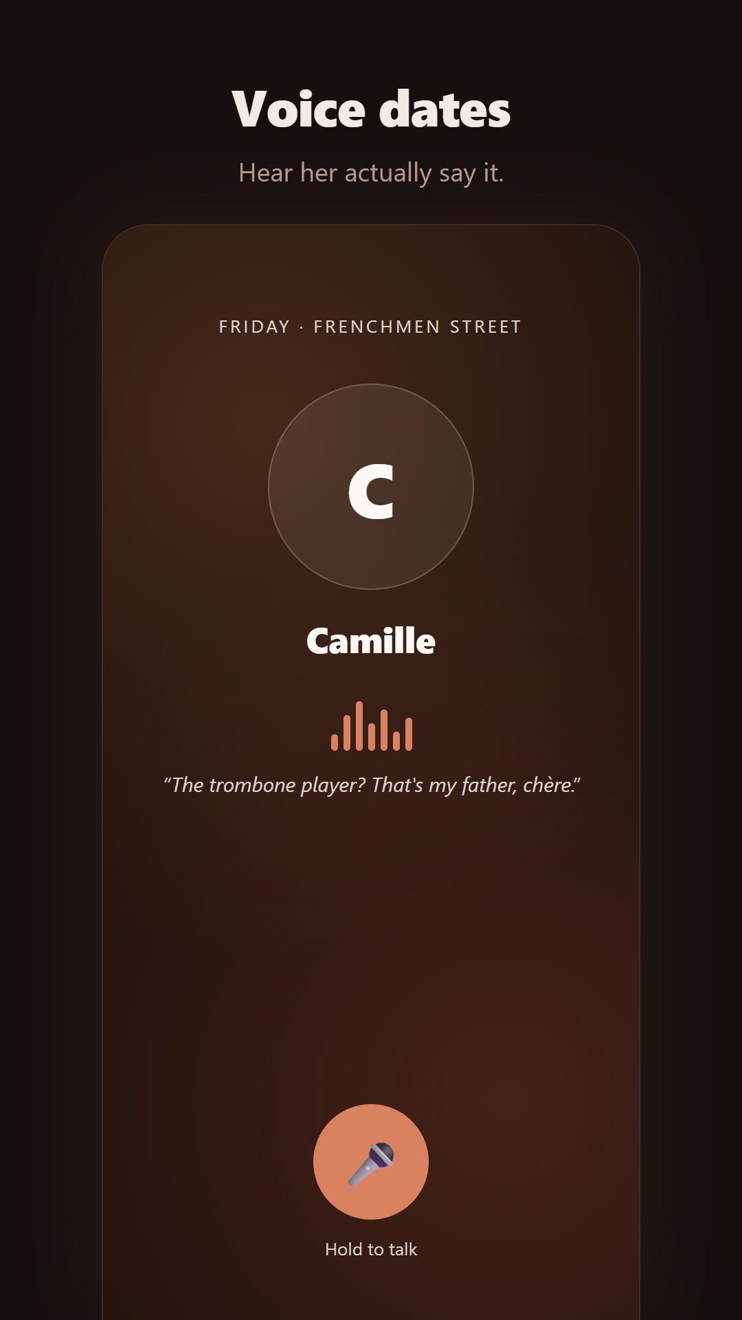 A voice date with the character Camille
